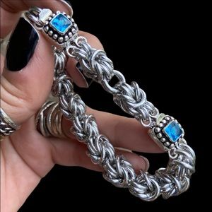 Blue topaz maille bracelet .Handmade maille link chain & genuine blue topaz gems